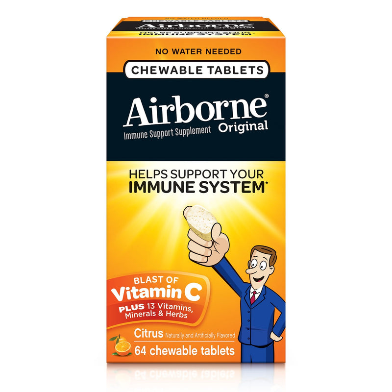 Airborne Vitamin C Immune Support Supplement, Chewable Tablets, Citrus, 64 Count