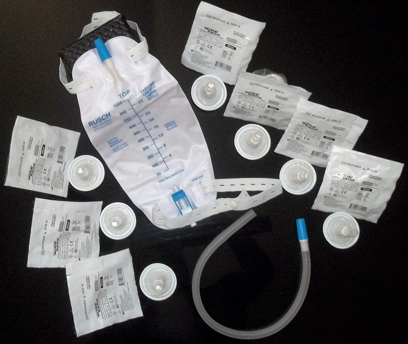 [Australia] - Complete Kit Urinary Incontinence One-Week, 7-Condom Catheters External Self-Seal 32mm (Intermediate), + Premium Leg Bag 1000ml Tubing, Straps & Fast and Easy Draining. 