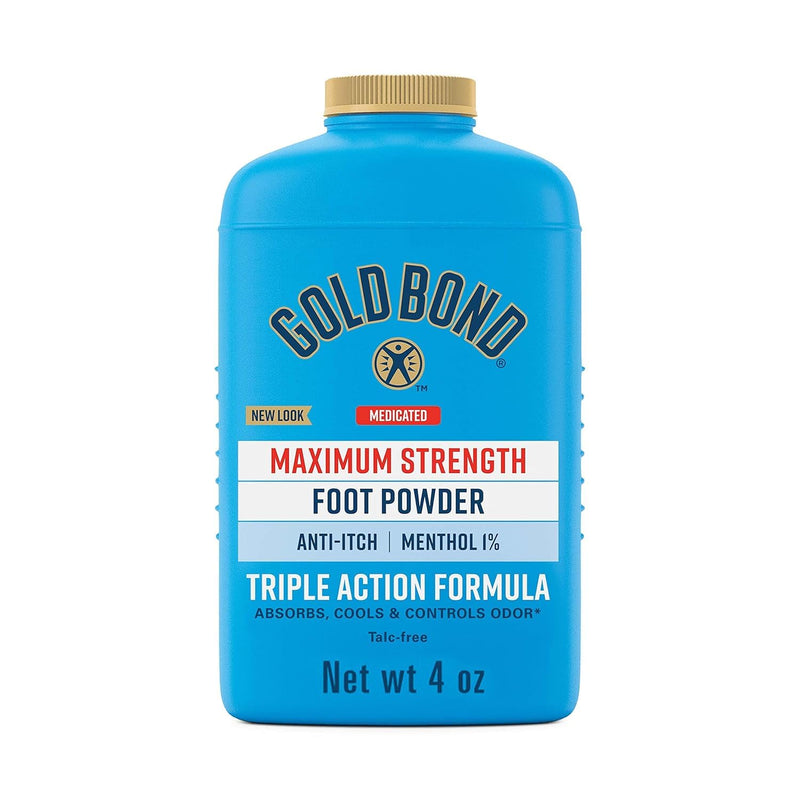 Gold Bond Medicated Foot Powder 4 oz., Maximum Strength Odor Control & Itch Relief 4 Ounce (Pack of 1) Talc