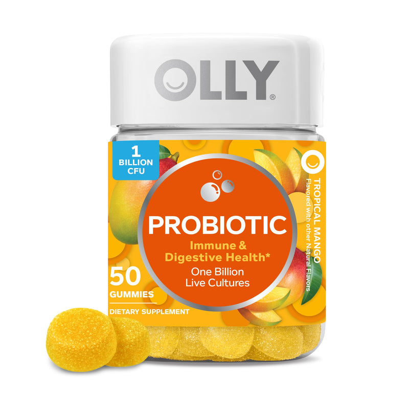 OLLY Probiotic Gummy, Immune System & Digestive Support*, Mango - 50 Count 50 Count (Pack of 1)