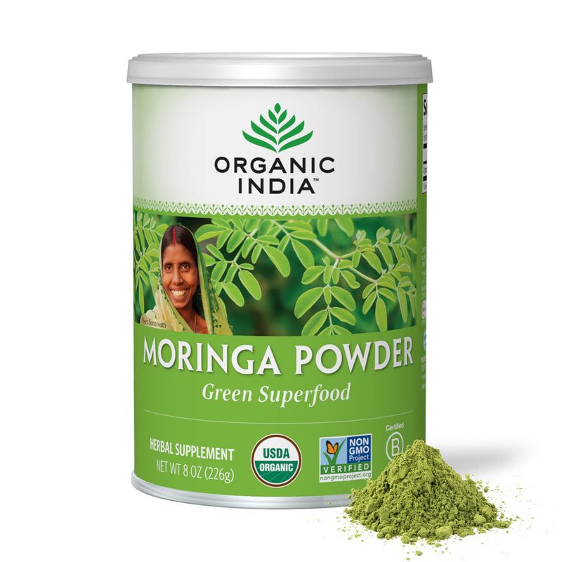 ORGANIC INDIA Moringa Powder - Moringa Oleifera Leaf Herbal Supplement, Green Superfood, Nutrient Dense, Pure Plant Protein, Vitamin A, E, K, Iron, Calcium, Fiber, Vegan, USDA Certified Organic - 8 oz 8 Ounce (Pack of 1)