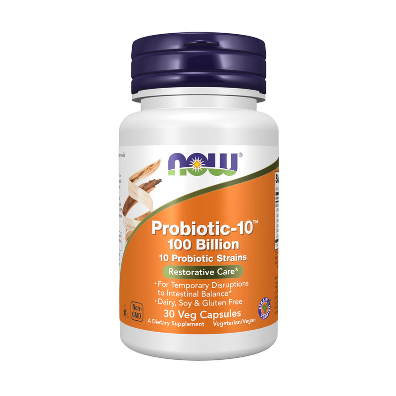 NOW Supplements, Probiotic-10™, 100 Billion, with 10 Probiotic Strains,Dairy, Soy and Gluten Free, Strain Verified, 30 Veg Capsules 30 Count (Pack of 1)