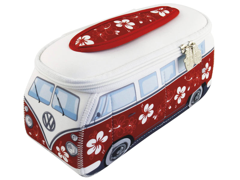 BRISA VW Collection - T1 Bus Camper Toiletry Bag Cosmetic Case | Volkswagen Toiletry Bag Cosmetic Case, Water-Repellent, Hanging Hook, 4 Mesh Pockets, Travel, Neoprene, Hibiscus/Red Large Large (11.8 X 5.5 X 4.7 Inches)