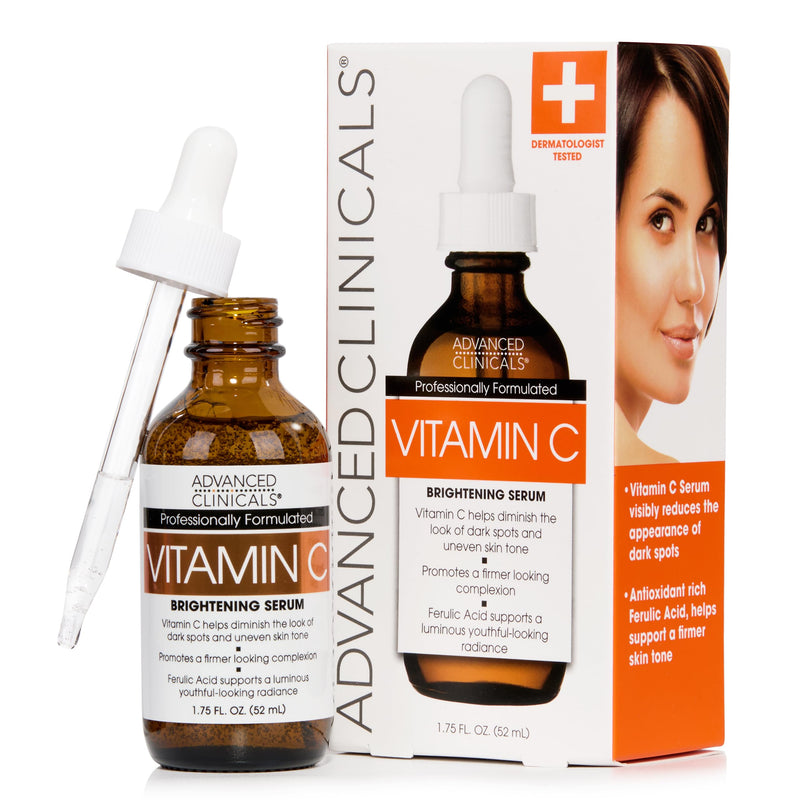 Advanced Clinicals Brightening Vitamin C Serum For Face With Glycolic Acid + Lactic Acid | Vitamin C Eye Serum Face Moisturizer For Improving Look Of Dark Spots & Uneven Complexion, 1.75 Fl Oz 1.75 Fl Oz (Pack of 1) Vitamin C Brightening Serum