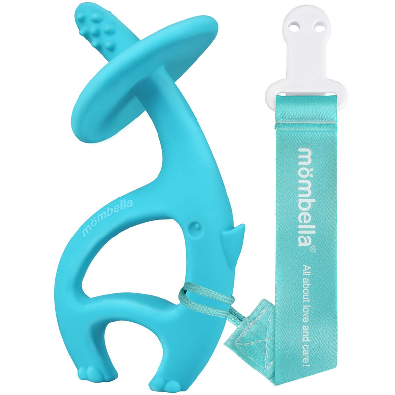 [Australia] - Baby Teething Toys for Babies 3-12 Months with Attachment to Clip, Mombella Elephant Baby Teether Toys 6 Month Old, Soft Silicone Infant Chew Toy 9 Months Teething Relief, Ideal Newborn Gifts, Blue 
