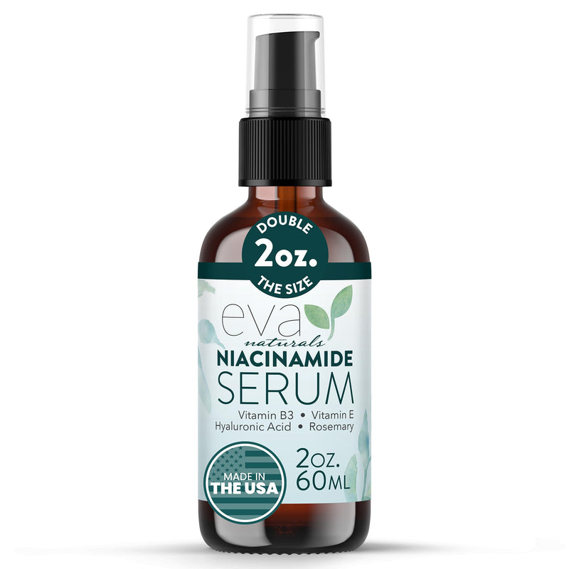Eva Naturals Niacinamide 5% Serum, Hyaluronic Acid, Vitamin E & Aloe, 2 oz | Neem, pore minimizer, dark spots, breakouts, b3, non-greasy, hydrating, anti-aging Herbal 2 Fl Oz (Pack of 1)