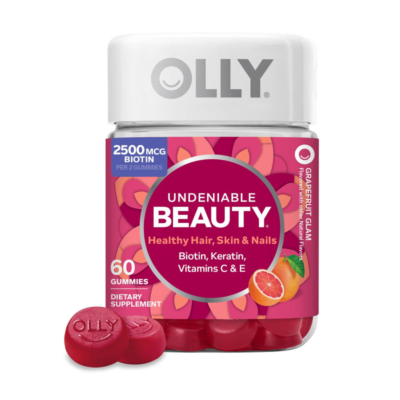 OLLY Hair Skin and Nails Gummies, Undeniable Beauty, Biotin - 60 Count 60 Count (Pack of 1)