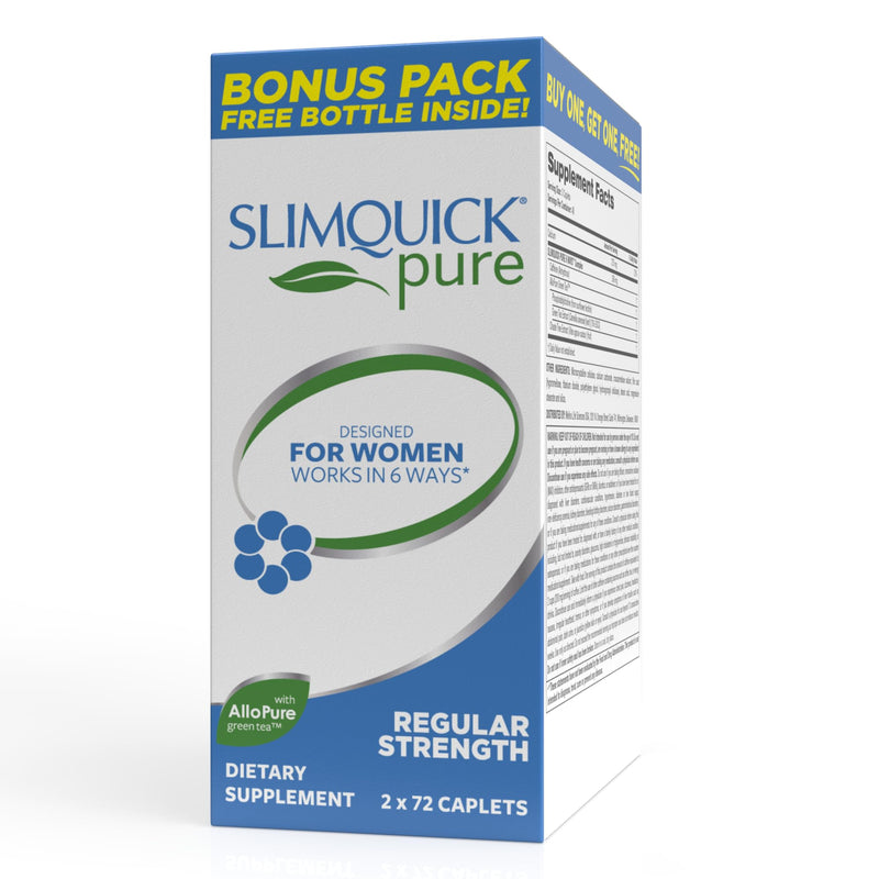 [Australia] - Slimquick Pure 3x Regular Strength Pills for Women to Help Achieve Weight Goals, Helps Metabolism, Lose Excess Water, Keeps Full for Longer with AlloPure Green Tea, Caffine, Caste Tree - 2x72 Capsules 