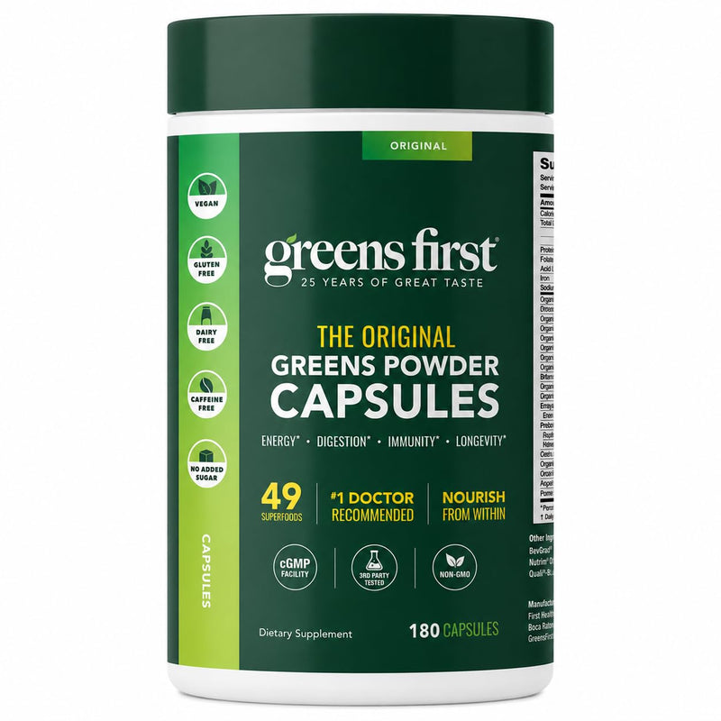 Greens First Phytonutrient Capsules, 180 Capsules | 49 Antioxidant-Rich Superfoods, Organic Fruits & Veggies, Prebiotics, Probiotics, Digestive Enzymes