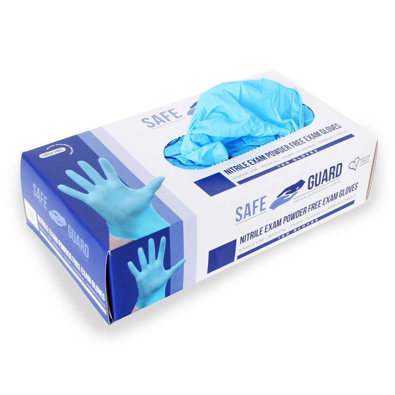 [Australia] - Safeguard Nitrile Exam Disposable Gloves, Powder Free and Latex Free, Multi Use Gloves, Food Service Use, 100 Count, Size Large, Blue Large (100 Count) Box 