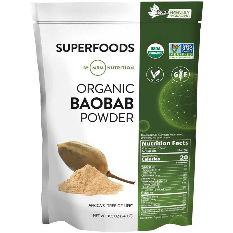 MRM Organic Baobab Powder - for Women & Men, Vegan - 40 Servings | USDA Organic Baobab Fruit Powder Superfood with Fiber, Antioxidants & Vitamin C for Smoothies, Juices & Daily Nutrition 8.5 Ounce (Pack of 1)