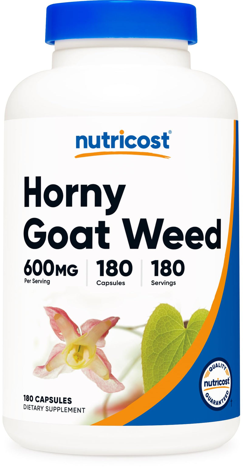 [Australia] - Nutricost Horny Goat Weed Extract (Epimedium) - 180 Capsules, 180 Servings, 600mg Per Capsule 180 Count (Pack of 1) 