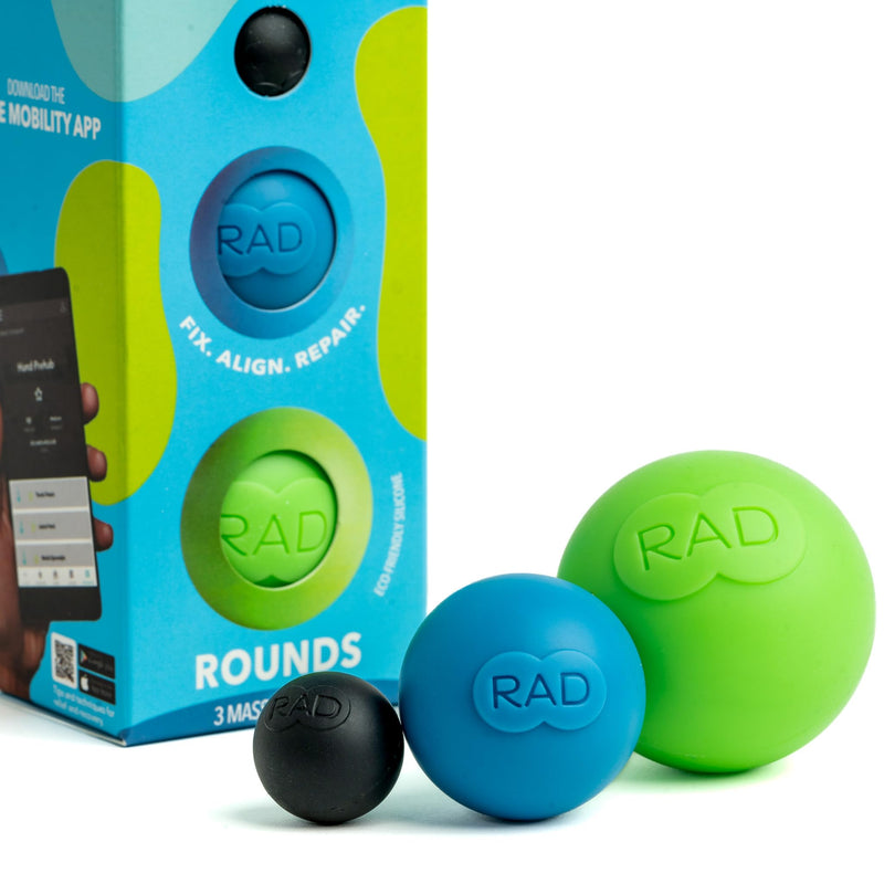 [Australia] - RAD Rounds Massage Balls in Green, Blue and Black - Silicone Manual Massage Balls for Jaw, Plantar Fasciitis and Myofascial Release 