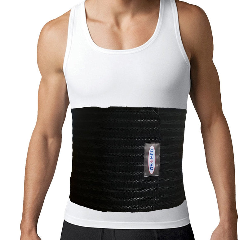 ITA-MED Men's Breathable Elastic Abdominal Binder for Post-Surgery Recovery & Umbilical Hernia Support, 9” Wide, Body-Shaping Effect, Made in USA, Black (Small) Small (Pack of 1)