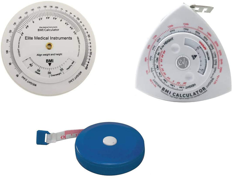 EMI 3 Piece Fitness Body Mass Index Measurement Set: BMI Wheel Calculator, BMI Triangle Calculator Body Tape Measure, and Standard Body Tape Measure