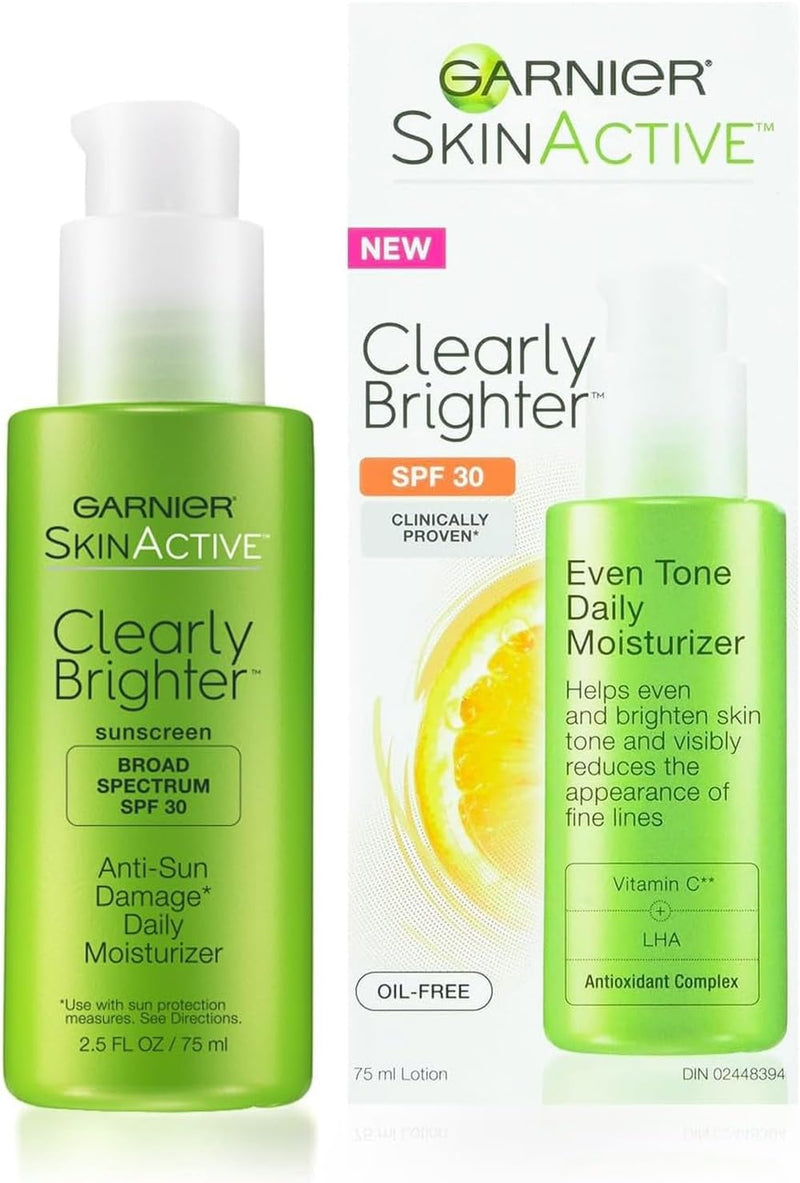 Garnier SkinActive Clearly Brighter SPF 30 Face Moisturizer with Vitamin C, 2.5 Fl Oz (75mL), 1 Count (Packaging May Vary) 2.5 Fl Oz (Pack of 1)