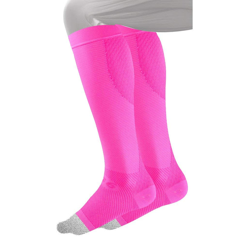 OS1st FS6+ Performance Foot/Calf Sleeves for Plantar Fasciitis pain relief, heel pain, shin splints and arch support (Pink Fusion, Small) Pink