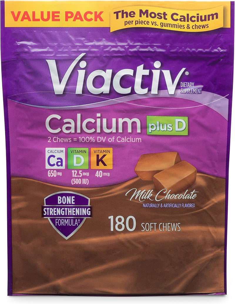 [Australia] - Viactiv Calcium Plus Vitamin D Supplement Soft Chews, Brown, Milk Chocolate, 180 Count 
