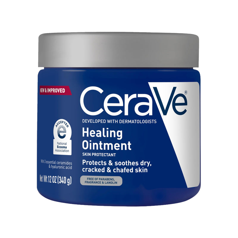 CeraVe Healing Ointment, Hyaluronic Acid Skin Protectant for Dry Skin, 12oz | Skin Care, Body Care, Barrier Cream, Skin Barrier Repair, Ceramides, Petrolatum, Lanolin Free, For Cracked, Chafed Skin 12 Ounce (Pack of 1)