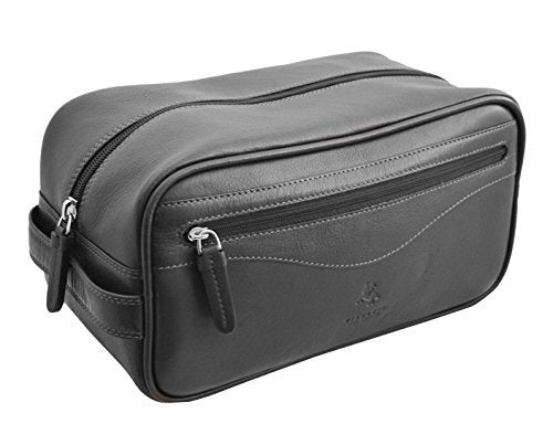 Visconti HT105 Leather Toiletry Travel Bag Dopp Kit (Black)