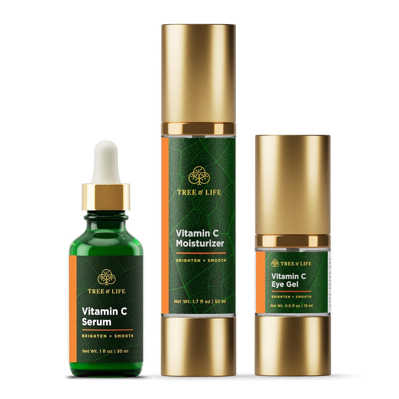 Tree of Life Vitamin C Skin Care Collection - 3 Piece Set | Ultimate 3-piece Vitamin C trio pro pack. Complete anti-aging skin care set for brightening and firming.