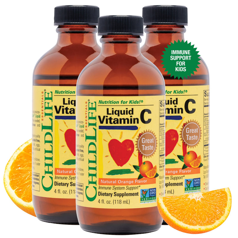CHILDLIFE ESSENTIALS Liquid Vitamin C Low Sugar Kids, 4 Fl Oz (Pack of 3) | Pure Vitamin C Liquid Supplement, Toddlers, Babies, Immune System Support, Natural Orange Flavor, Kids, Low Sugar 4 Fl Oz (Pack of 3)