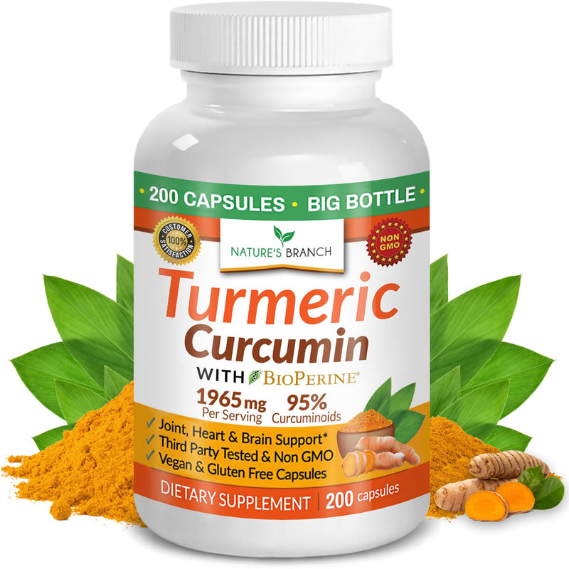 [Australia] - Turmeric Curcumin with Black Pepper BioPerine - 𝟮𝟬𝟬 𝗖𝗔𝗣𝗦𝗨𝗟𝗘𝗦 - Extra Strength 1965mg Joint Support Supplement, High Absorption, Made in USA with Organic Powder Vegan Extract Complex Pills 