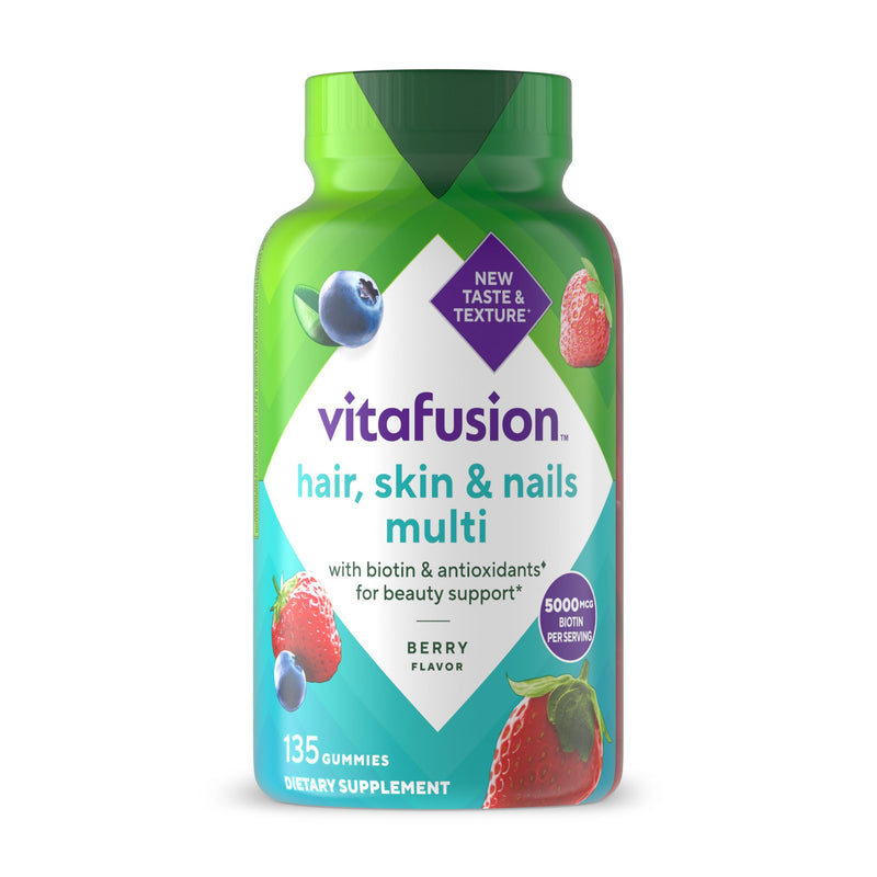 Vitafusion Hair Skin and Nails Vitamins | Biotin 5000mcg | 135 Gummies Raspberry 135 Count (Pack of 1)