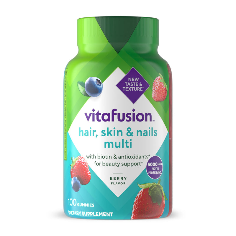Vitafusion Hair Skin and Nails Gummies | Biotin 5000mcg | 100 Count | Gummy Vitamins for Adult Women & Men | Berry Flavor | Gluten-Free Multivitamin Supplement 100 Count (Pack of 1)