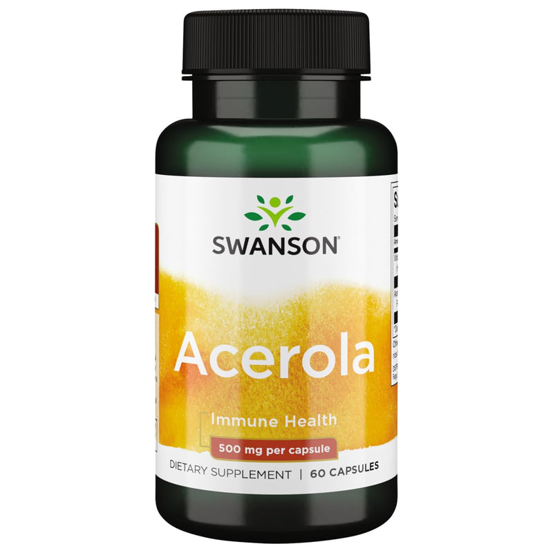 Swanson Acerola Vitamin C, Immune Support, 500 mg, 60 Caps | Potent Form of Vitamin C that Boosts Antioxidant Activity and Supports Immune Health, Full Spectrum Whole Fruit Formula
