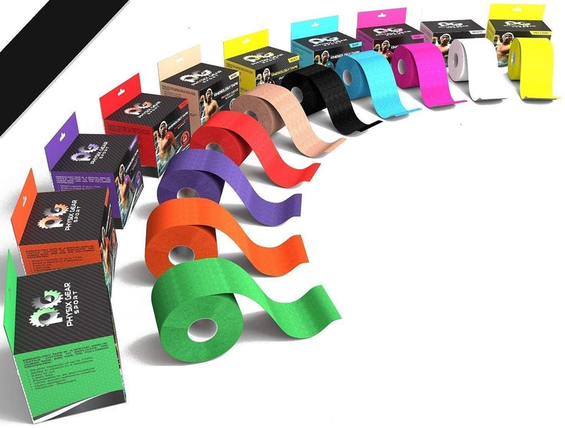 [Australia] - Physix Gear Sport Kinesiology Tape (2 Pack or 1 Pack), Best Waterproof Muscle Support Adhesive, 2in x 16.4ft Roll Uncut, Physio Therapeutic Aid for Injury Recovery Black (1 Pack + eGuide) 