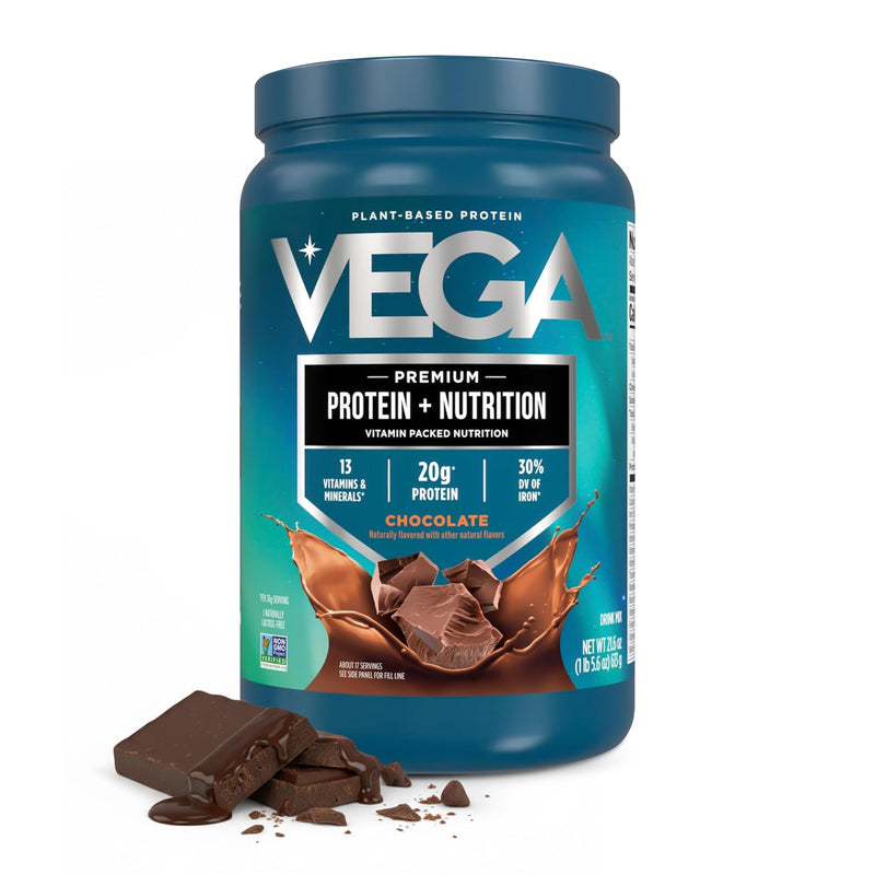 Vega Protein + Nutrition – 20g Plant Based Vegan Protein Powder, Chocolate for a Dairy-Free Protein Shake – Large Tub, 1.4lbs (17 Servings) 1.35 Pound (Pack of 1)