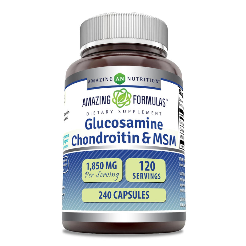 [Australia] - Amazing Formulas Glucosamine + Chondroitin + MSM - 240 Capsules (Non-GMO) - Supports Healthy Joint, Cartilage and Connective Tissue - Promotes Joint Comfort & Flexibility (240 Capsules) 240 Count 