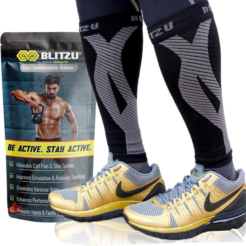 [Australia] - BLITZU Calf Compression Sleeve for Men & Women Footless Compression Socks Support Runners Leg Sleeve Shin Splints Pain Relief Black Small/Medium 