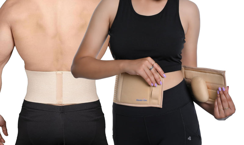 Wonder Care- Umbilical Hernia Support Belt Abdominal Binder for Belly Button Hernias or Navel Hernias, Hernia pain relief Brace, Beige (L, 36"-40") L(36"-40")