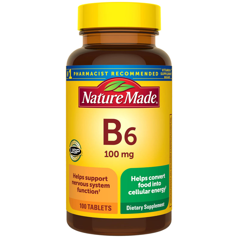 Nature Made Vitamin B6 100mg, 100 Tablets | B6 Vitamins for Energy Metabolism Support, Helps Support Nervous System Function, Gluten Free, 100 Day Supply 100 Count (Pack of 1)