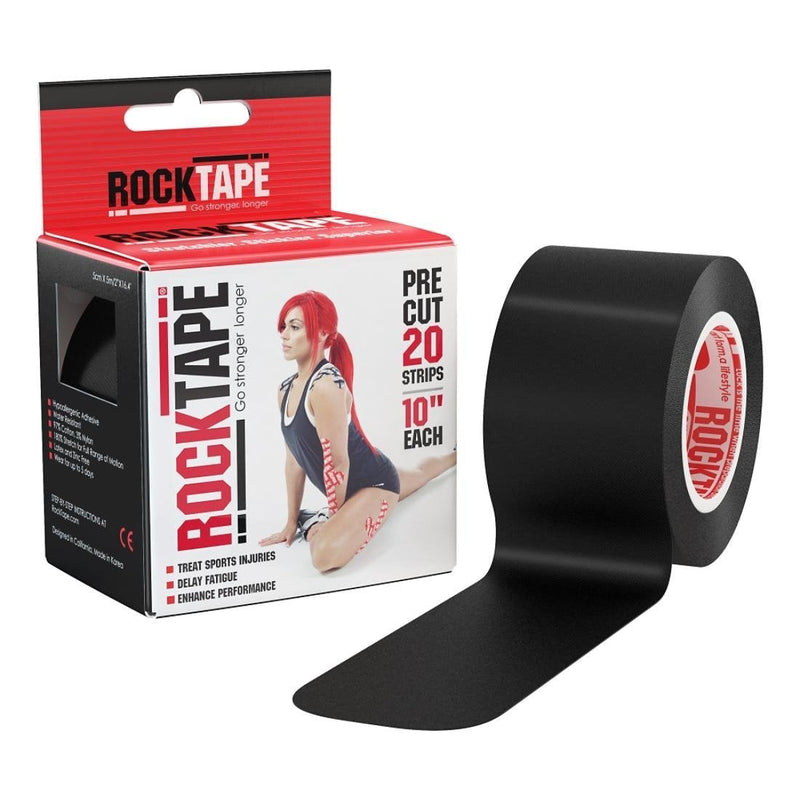 [Australia] - RockTape Kinesiology Tape, 10" Pre-Cut Strips, 20 Per Pack, Black 