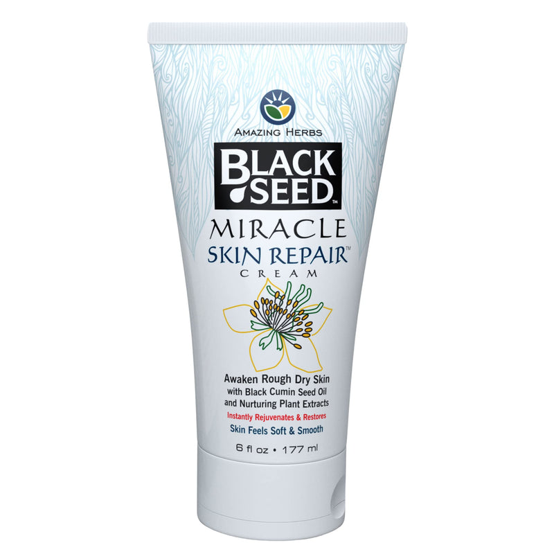 Amazing Herbs Black Seed Miracle Skin Repair Cream Non-Allergenic - 6 Fl Oz | Black Cumin Seed Oil, Vitamin E, & Plant Extracts, Supports Collagen & Elastin Production for Men & Women