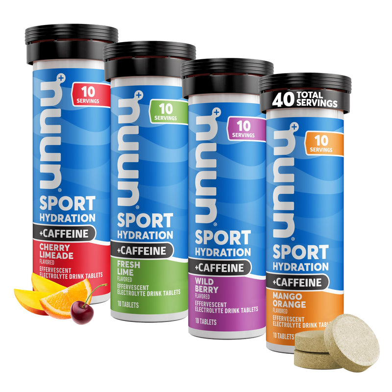[Australia] - Nuun Sport + Caffeine Electrolyte Tablets for Proactive Hydration, Mixed Flavor Box, 4 Pack (40 Servings) Mixed flavors 10 Count (Pack of 4) 
