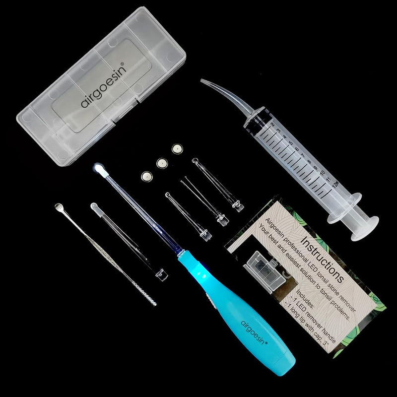 [Australia] - Airgoesin™ Upgraded Tonsil Stone Remover Tool, Blue, 5 Tips, Tonsillolith Pick Case + 1 Irrigator Fresh Breath Oral Rinse 