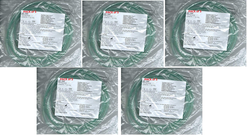 [Australia] - Adult Ultra Soft Oxygen Cannula, green tubing - 7 Ft (Westmed #0556) pk 5 
