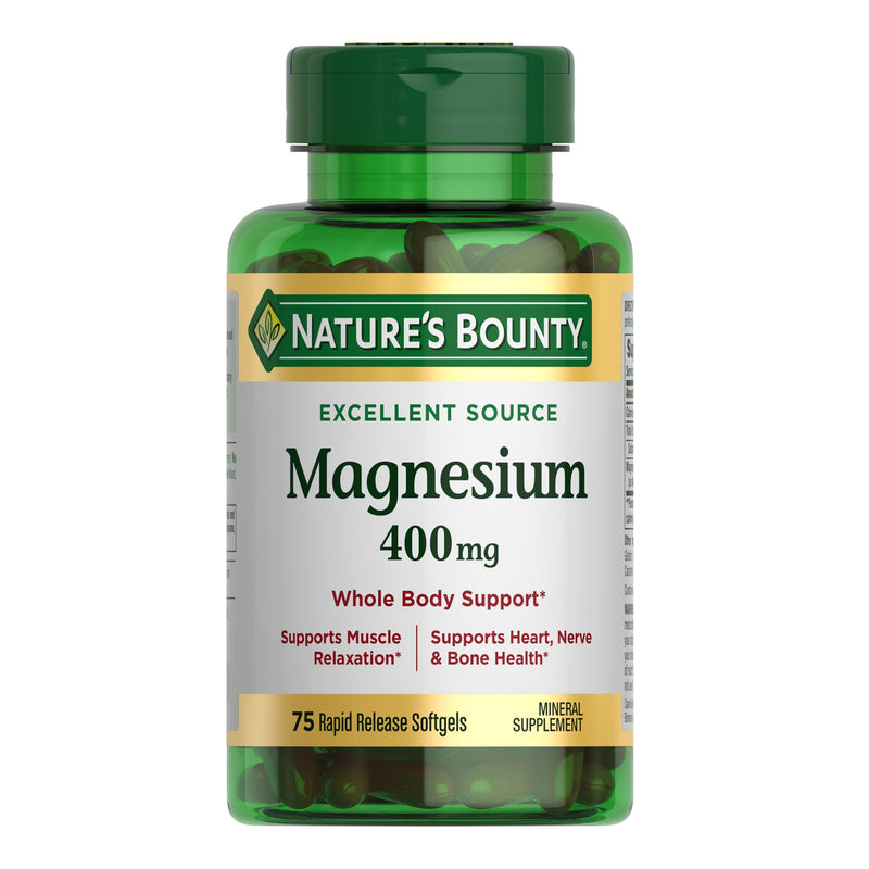 Nature's Bounty Magnesium 400mg Softgel, Whole Body Support, 75 Count