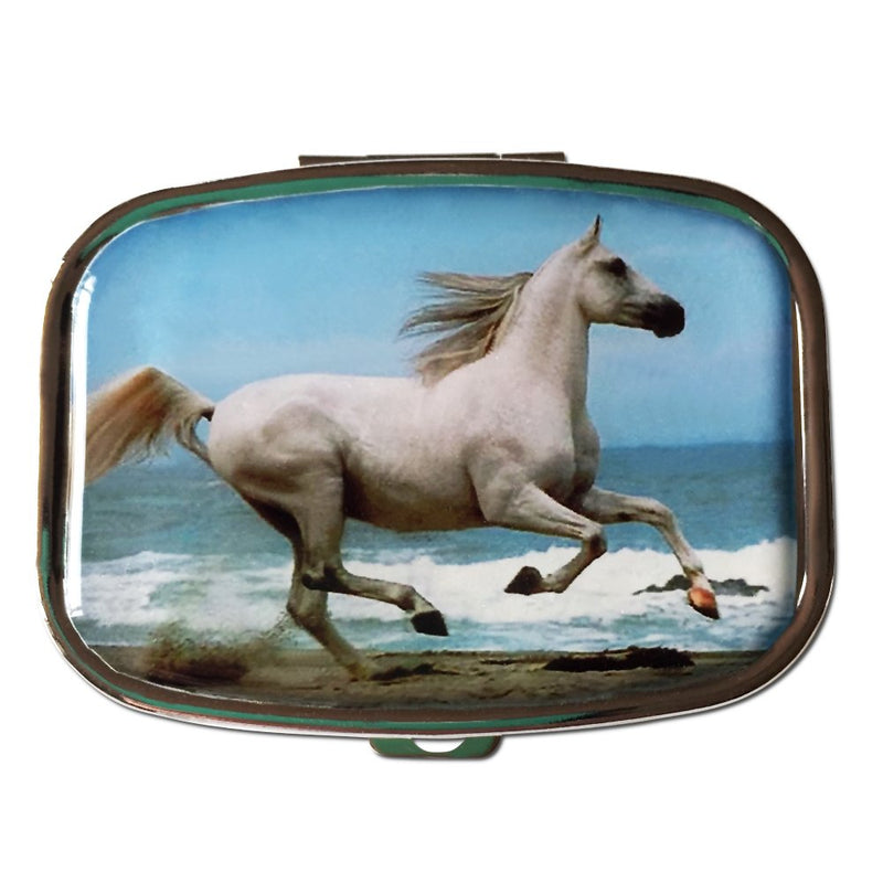 Majestic White Horse Two Compartment Travel Medicine Organizer for Pills, Vitamins, and Small Items – Durable Compact Pill Case (2 Inch Diameter)