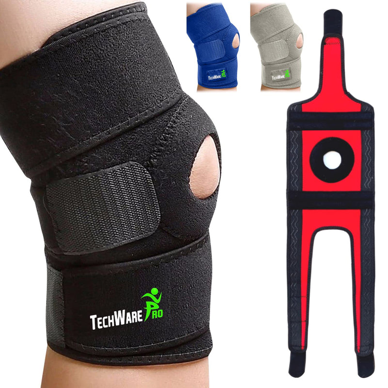 [Australia] - TechWare Pro Knee Brace Support - Knee Braces for Knee Pain. Relieves ACL, LCL, MCL, Meniscus Tear, Arthritis, Tendonitis Pain. Dual Stabilizers Non Slip Neoprene. Adjustable Bi-Directional Straps -5 Sizes Black Large 