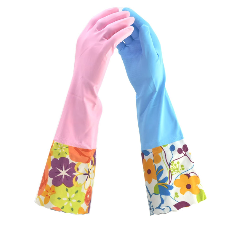 [Australia] - 2 PAIRS Household Gloves Latex Free Cleaning Gloves with Soft Lining Long Cuff waterproof Medium (Pack of 2) Pink/Blue 