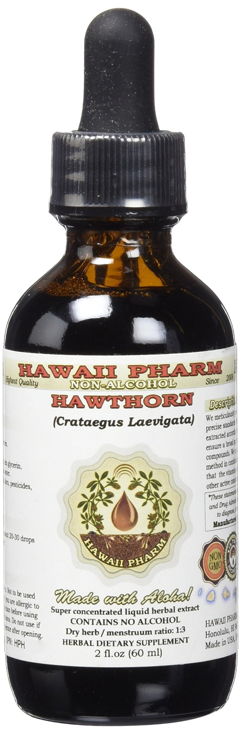 [Australia] - Hawthorn Alcohol-Free Liquid Extract, Organic Hawthorn (Crataegus Laevigata) Dried Berry Glycerite 2 oz 2 Fl Oz (Pack of 1) 