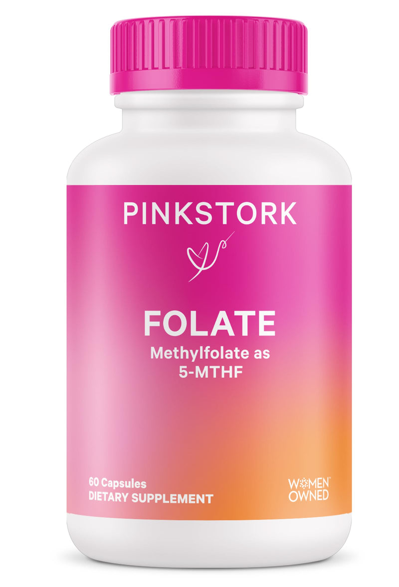 [Australia] - Pink Stork Folate: Methyl Folate - MTHFR Acid, Natural Form of Folic Acid for Pregnancy, Formulated for Mom + Baby, Women-Owned, 60 Capsules 