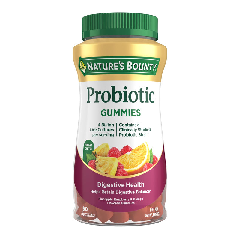 Nature's Bounty Probiotic Gummies, Immune Health & Digestive Balance, 60 Ct | Pineapple, Raspberry and Orange Flavor Gummies, 60 Ct Pineapple, Raspberry & Orange 60 Count (Pack of 1)