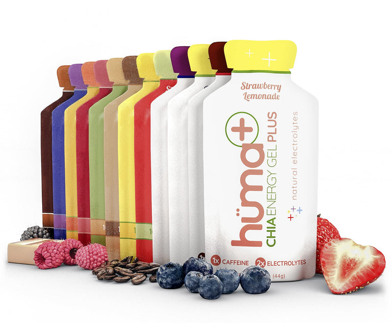 [Australia] - Huma Plus (Double Electrolytes) Chia Energy Gel, Variety Pack - Stomach Friendly, Real Food Energy Gels (8 Original and 4 Plus Gels) 1.55 Ounce (Pack of 12) Variety - Plus & Original 