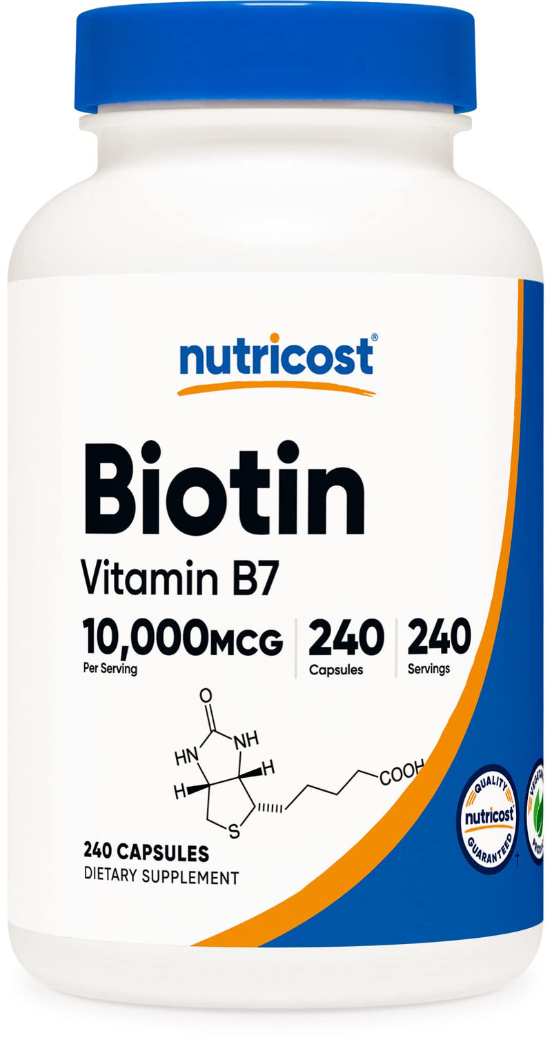 [Australia] - Nutricost Biotin (Vitamin B7) 10,000mcg (10mg) Vitamin Supplement, 240 Capsules - Vegetarian, Gluten Free, Quick Release, Non-GMO 240 Count (Pack of 1) 